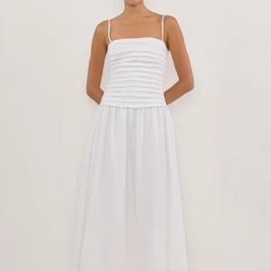 Robe Midi Plissée à Bretelles Fines